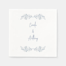 Blauw Bloemen Boho Top Border Bruiloft Servet