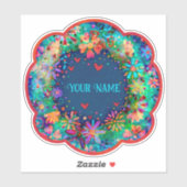 Blauw Bloemen Boho Trendy Naam Inspirivity Sticker (Vel)