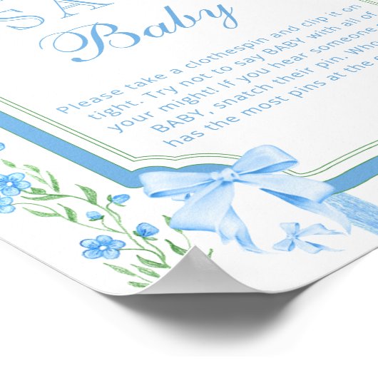 Blauw Bloemen & Boog  Dont Say Baby Poster (Hoek)