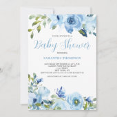 Blauw Bloemen Botanisch Baby shower Kaart (Voorkant)