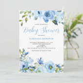 Blauw Bloemen Botanisch Baby shower Kaart (Staand voorkant)