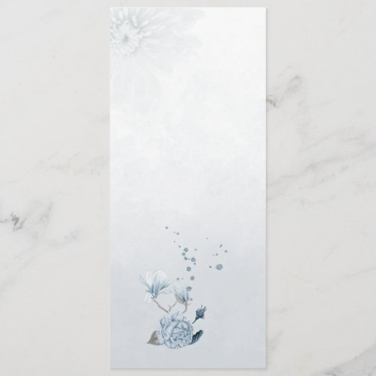 blauw bloemen botanische bruiloft menu (Achterkant)