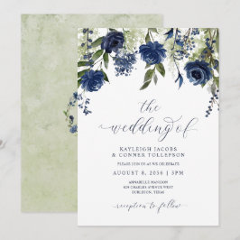 Blauw Bloemen Botanische Trouwkaart Kaart