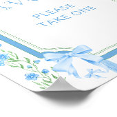 Blauw Bloemen & Bow  Baby shower Favorieten Poster (Hoek)