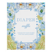 Blauw Bloemen & Bow Baby shower Luier Raffle Perfect Poster (Voorkant)