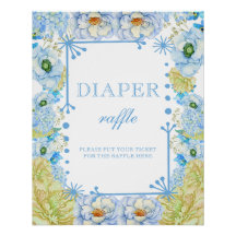 Blauw Bloemen & Bow Baby shower Luier Raffle