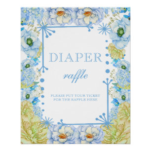 Blauw Bloemen & Bow Baby shower Luier Raffle Perfect Poster