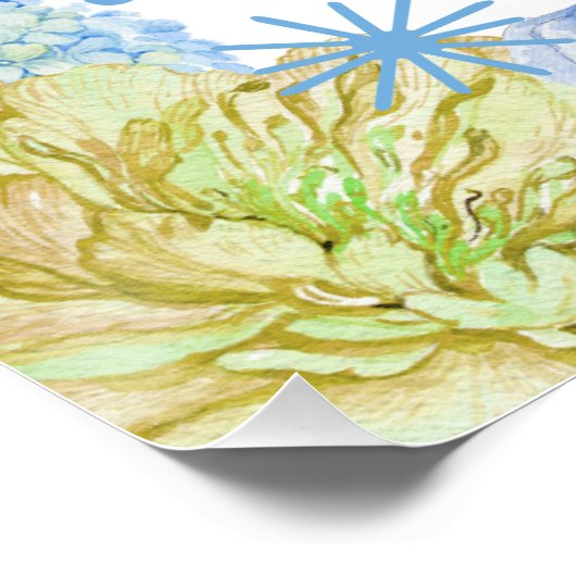 Blauw Bloemen & Bow Baby shower Luier Raffle Perfect Poster (Hoek)