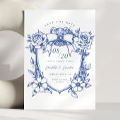 Blauw Bloemen Bow Crest Save The Date Kaart
