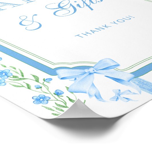 Blauw Bloemen & Bow Kaarten en geschenken Poster (Hoek)