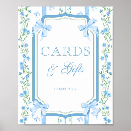 Blauw Bloemen & Bow Kaarten en geschenken Poster (Voorkant)