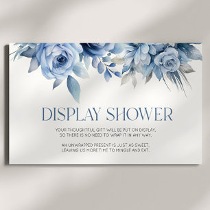 Blauw Bloemen Bruids Baby shower Display Douche Informatiekaartje