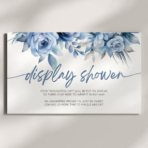 Blauw Bloemen Bruids Baby shower Display Douche Informatiekaartje