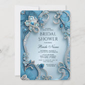 Blauw Bloemen Bruids Douche Uitnodiging (Voorkant)