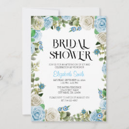 Blauw Bloemen Bruids Douche Uitnodiging Sjabloon
