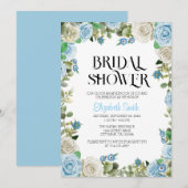 Blauw Bloemen Bruids Douche Uitnodiging Sjabloon (Voorkant / Achterkant)