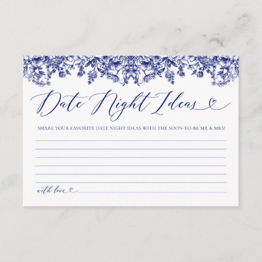  Blauw Bloemen Bruidsdatum Nachtideeën Kaart (Voorkant)