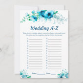 Blauw Bloemen Bruiloft A-Z Vrijgezellenfeest Spel Kaart (Voorkant)