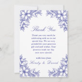 Blauw  Bloemen Bruiloft Bedankkaart (Voorkant)
