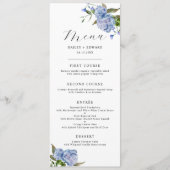 Blauw Bloemen Bruiloft Diner Menu (Voorkant)