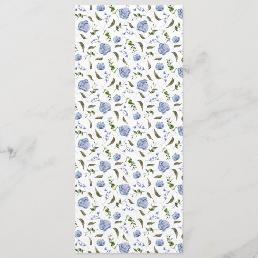 Blauw Bloemen Bruiloft Diner Menu (Achterkant)