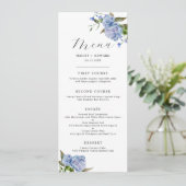Blauw Bloemen Bruiloft Diner Menu (Staand voorkant)