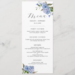 Blauw Bloemen Bruiloft Diner Menu