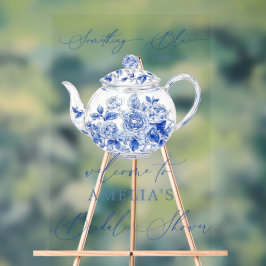 Blauw bloemen bruiloft feest welkom bord