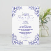 Blauw  Bloemen Bruiloft Menu (Staand voorkant)
