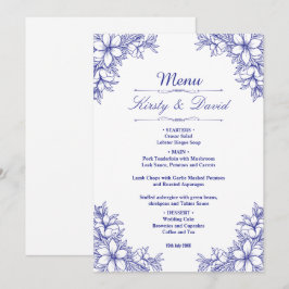 Blauw  Bloemen Bruiloft Menu