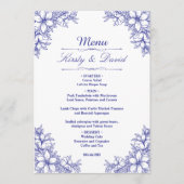 Blauw  Bloemen Bruiloft Menu (Voorkant)
