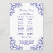 Blauw  Bloemen Bruiloft Programmakaart (Achterkant)
