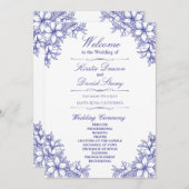 Blauw  Bloemen Bruiloft Programmakaart (Voorkant / Achterkant)