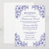 Blauw  Bloemen Bruiloft Receptie Kaart (Voorkant / Achterkant)