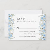  Blauw Bloemen Bruiloft RSVP Kaart (Voorkant)