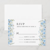  Blauw Bloemen Bruiloft RSVP Kaart (Voorkant / Achterkant)