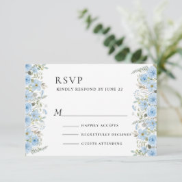  Blauw Bloemen Bruiloft RSVP Kaart