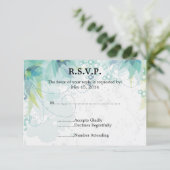 Blauw Bloemen Bruiloft RSVP Kaartje (Staand voorkant)
