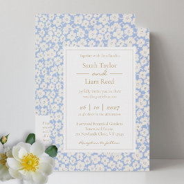 Blauw Bloemen Bruiloft RSVP QR Code & Uitnodiging