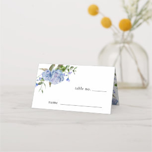 Blauw Bloemen Bruiloft Tafel Nummer Plaats Kaart Plaatskaartje