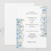  Blauw Bloemen Bruiloft Uitnodiging (Voorkant / Achterkant)