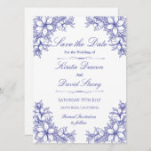 Blauw  Bloemen Bruiloft Uitnodiging (Voorkant / Achterkant)