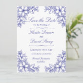 Blauw  Bloemen Bruiloft Uitnodiging (Staand voorkant)