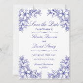 Blauw  Bloemen Bruiloft Uitnodiging (Voorkant)