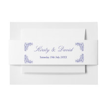 Blauw Bloemen Bruiloft Uitnodiging Belly Band