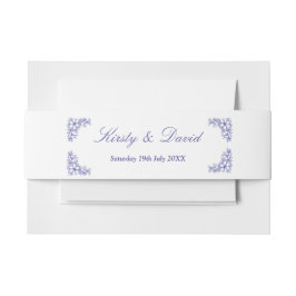 Blauw  Bloemen Bruiloft Uitnodiging Belly Band Uitnodigingen Wikkel