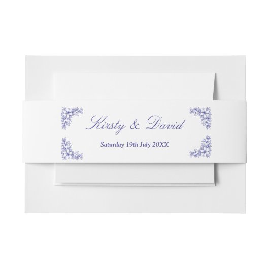 Blauw Bloemen Bruiloft Uitnodiging Belly Band Uitnodigingen Wikkel (Voorkant Voorbeeld)
