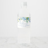 Blauw Bloemen Bruiloft Welkom Water Fles Label Waterfles Etiket (Voorkant)