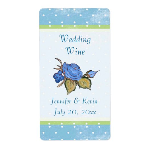 Blauw Bloemen Bruiloft Wijn Label (Voorkant)