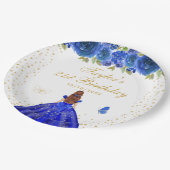 Blauw Bloemen Bruin Haar Prinses Verjaardagsfeest Papieren Bordje (Gekanteld)